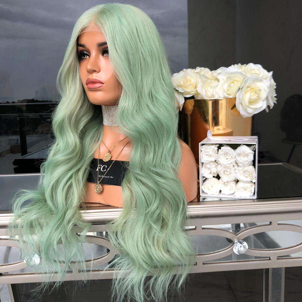 Peluca de pelo sintético para mujeres, pelo rizado verde de excelente calidad