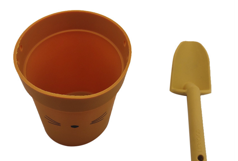 Juego de playa en silicona, palita, cubo, guantes, rastrillo con cara de oso apto para bebés y niños alta calidad para infantes