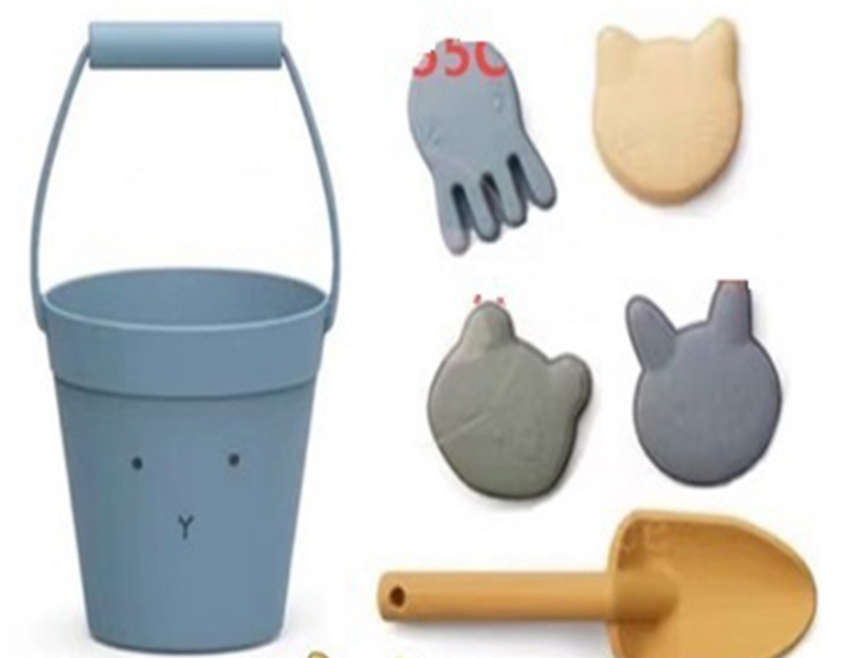 Juego de playa en silicona, palita, cubo, guantes, rastrillo con cara de oso apto para bebés y niños alta calidad para infantes