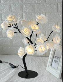 Lámpara de árbol LED Lámpara de árbol con flores de rosas, luces de hadas de árbol con USB, luces nocturnas, decoración de dormitorio