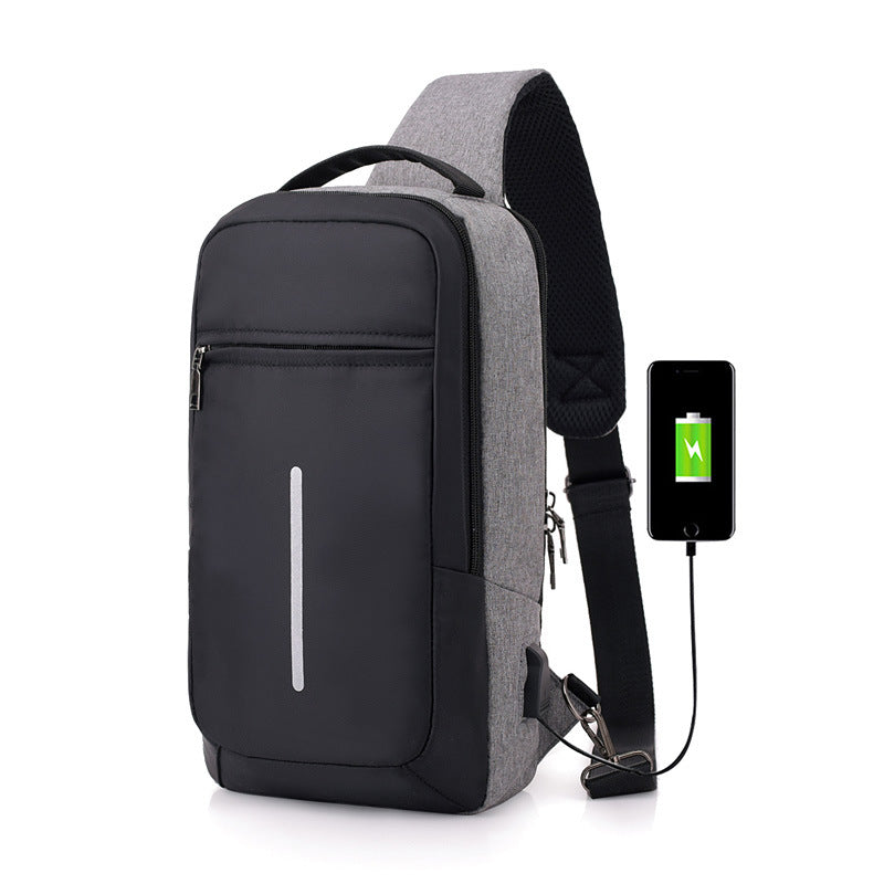 Mochila con vista al frente en el pecho, para carga USB antirrobo 19 cm x 36 cm