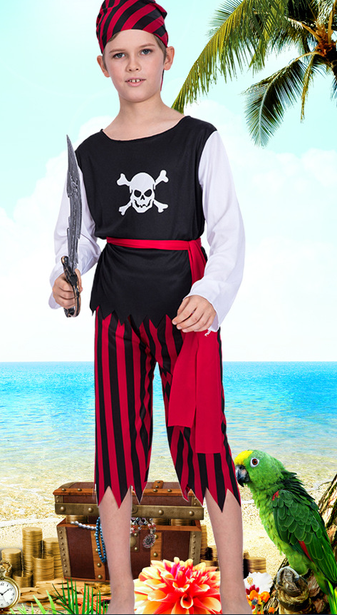 Disfraz de niño pirata para Halloween, traje con calavera
