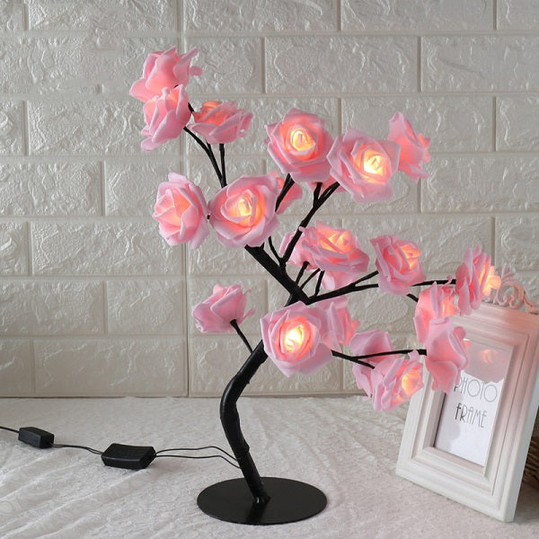 Lámpara de árbol LED Lámpara de árbol con flores de rosas, luces de hadas de árbol con USB, luces nocturnas, decoración de dormitorio
