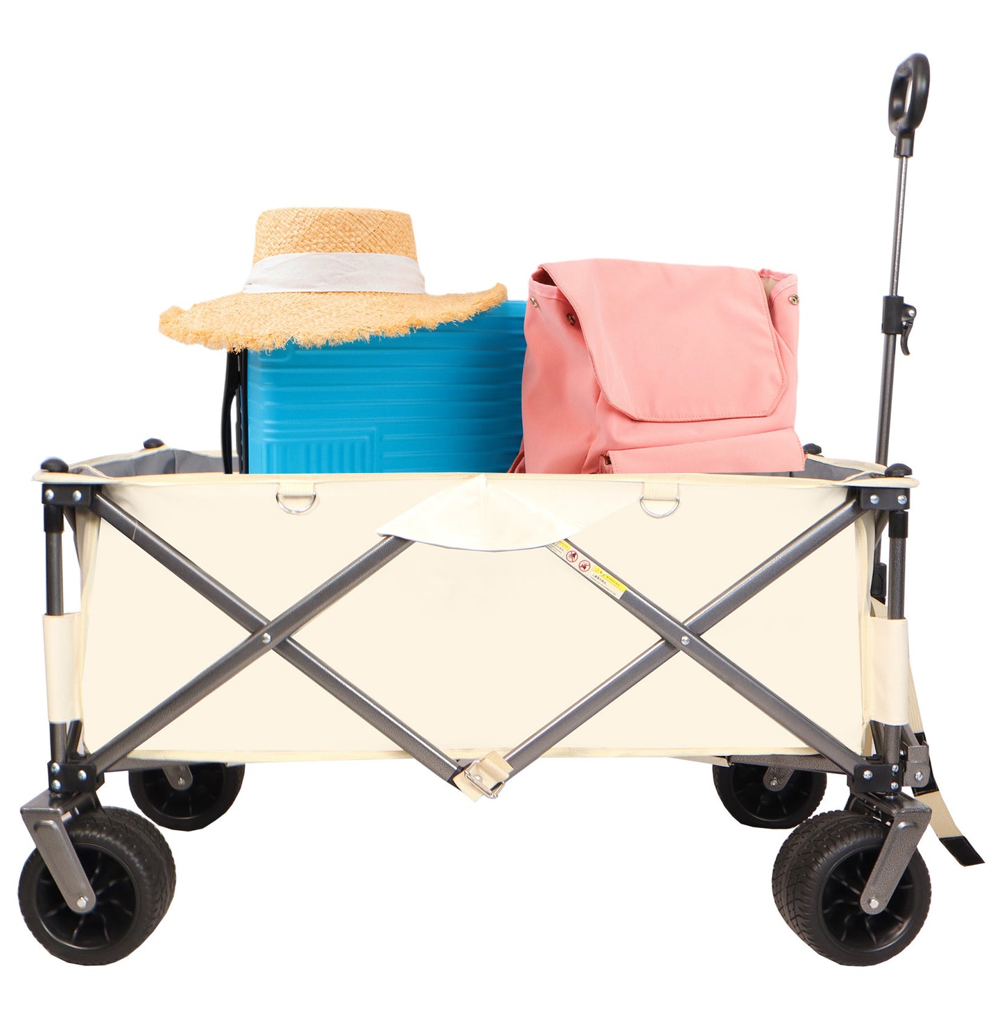 Carro plegable, práctico y resistente para la playa, con ruedas grandes, asas ajustables y portavasos