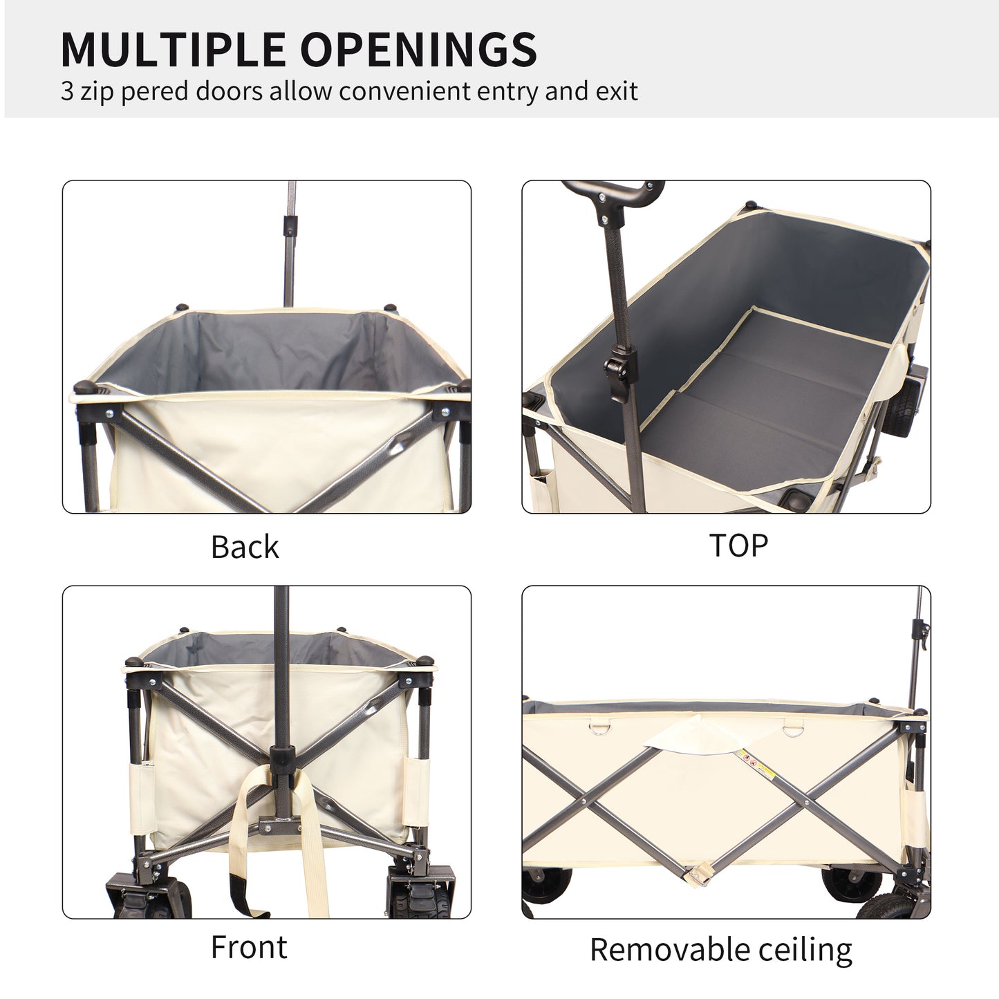 Carro plegable, práctico y resistente para la playa, con ruedas grandes, asas ajustables y portavasos