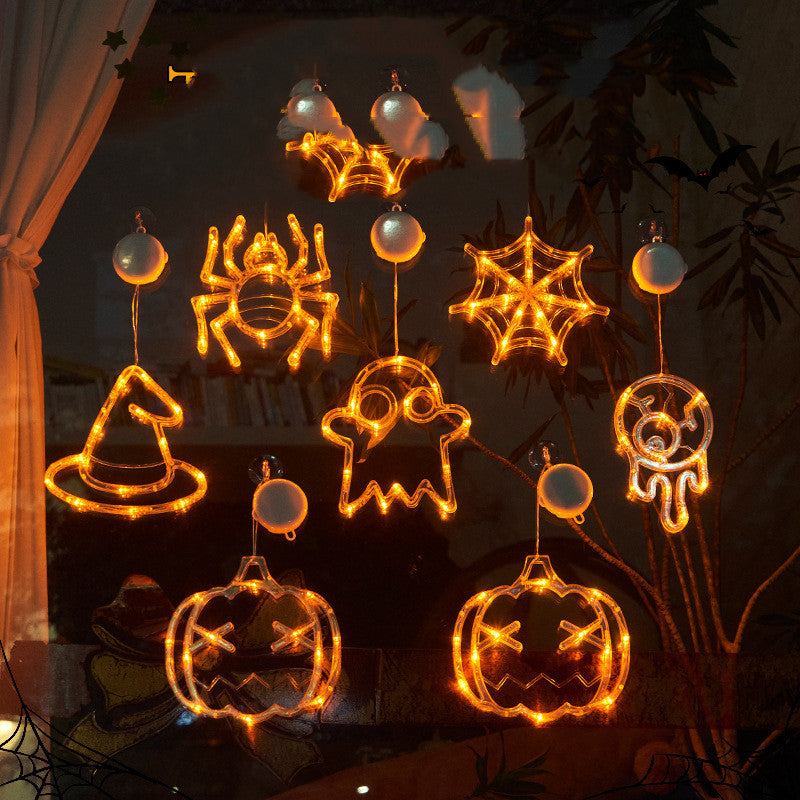 Luces LED colgantes para ventana de Halloween, araña, calabaza, fantasma colgante, luces de atmósfera de terror, decoración del hogar