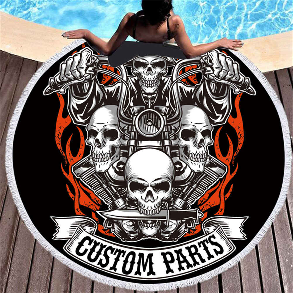 Toalla de playa redonda de algodón y fibra con motivos Mexicanos, ideal para disfrutar en la piscina, en la playa y gran tamaño para usar sobre la arena.