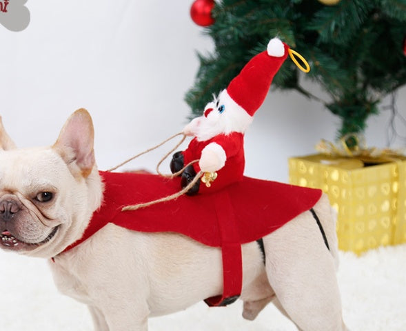 Ropa navideña para perros: Papá Noel montando un ciervo