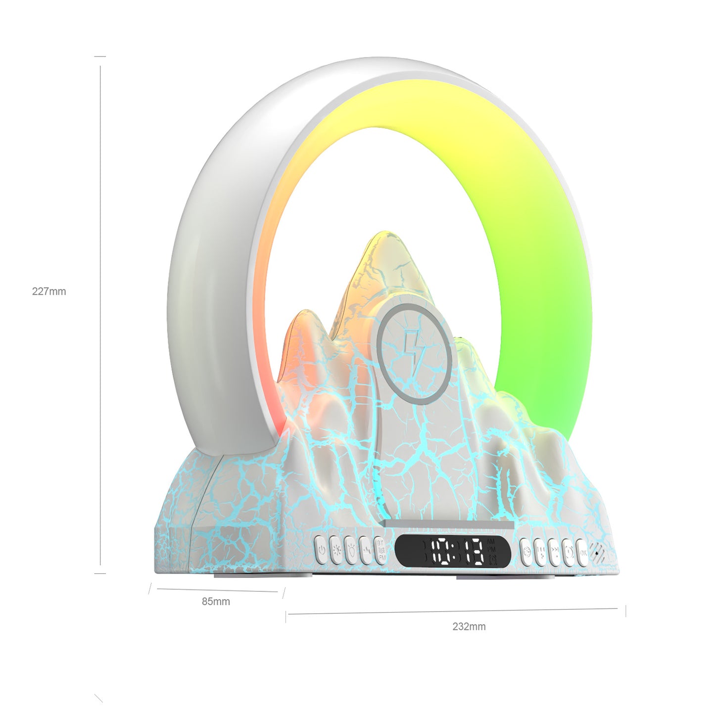 Reloj despertador de carga inalámbrico Colorful Flame Mountain, multifuncional con Luz LED distintos colores de proyección