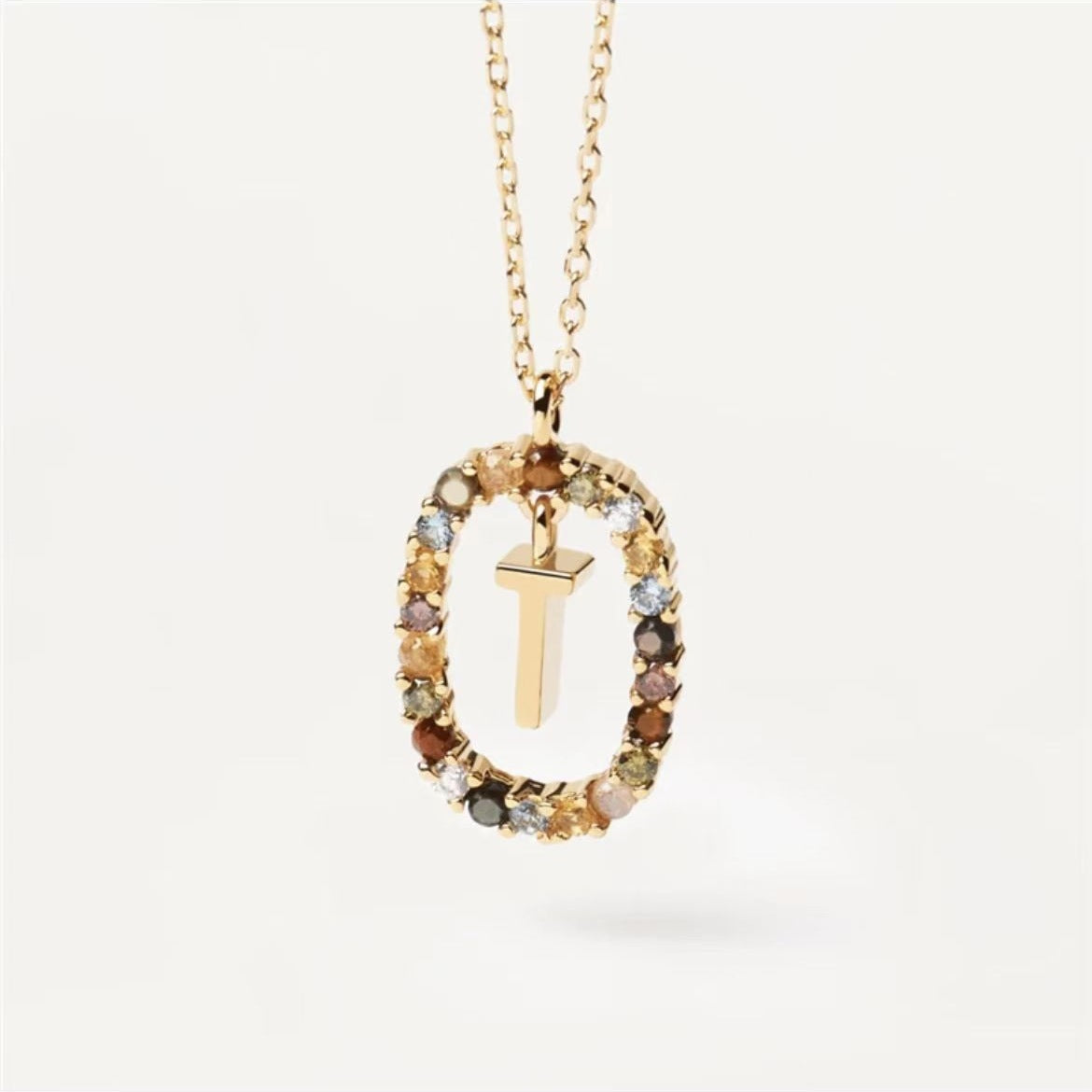 Collar de piedras de imitación con letras a elección, joyería de moda de 18 quilates