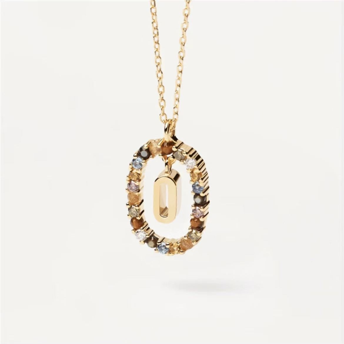 Collar de piedras de imitación con letras a elección, joyería de moda de 18 quilates
