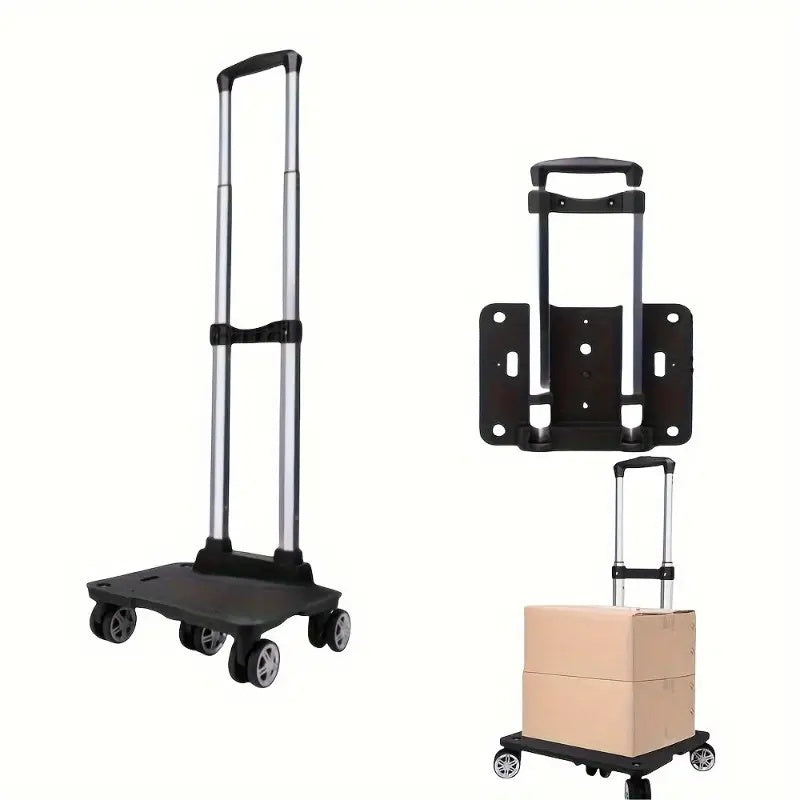 Carrito plegable universal con 5 ruedas que giran 360 grados, material ligero y ultraflexible.
