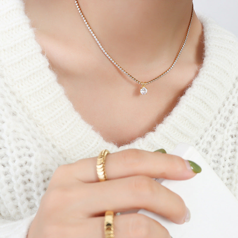 Collar de acero titanio con circonitas y piedras brillantes para mujer