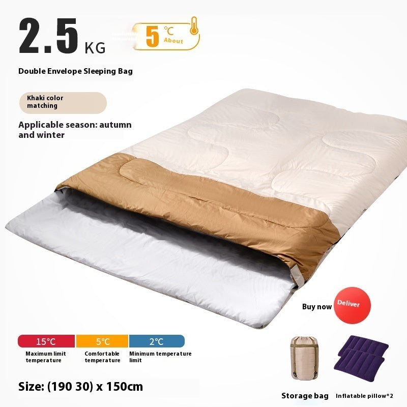 Saco de dormir doble para adultos, grueso, cálido y resistente al frío, de doble uso.