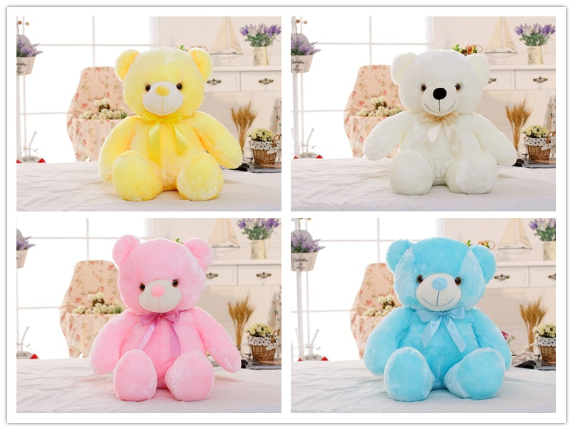Oso de peluche con luz LED, juguete de peluche colorido brillante, regalo para niños, almohada cómoda