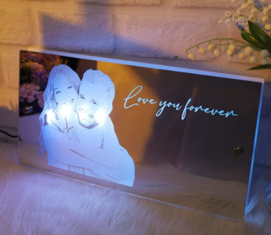 Espejo con luz LED y nombre personalizado para dormitorio, espejo de pared con luz LED, foto personalizada, regalo de Navidad, San Valentín y boda.