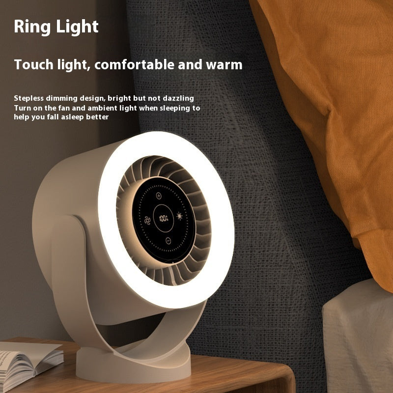 Ventilador de escritorio ajustable con luz, recargable, para montaje en pared, con pantalla LED