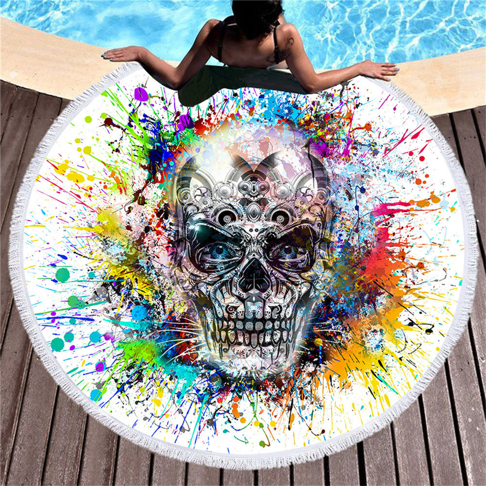 Toalla de playa redonda de algodón y fibra con motivos Mexicanos, ideal para disfrutar en la piscina, en la playa y gran tamaño para usar sobre la arena.