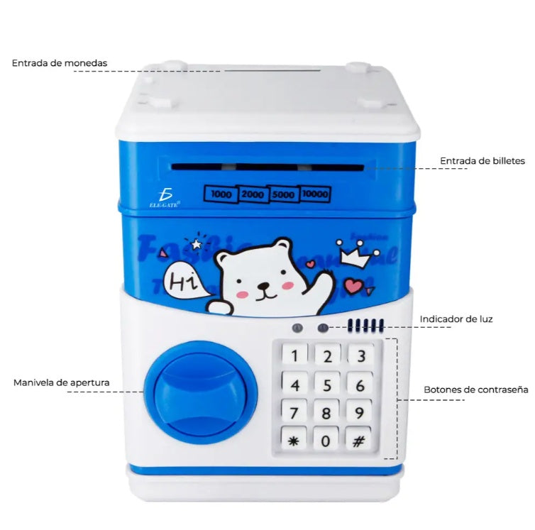 Caja Fuerte Infantil – Alcancía con Sensor y Música Educativa color celeste