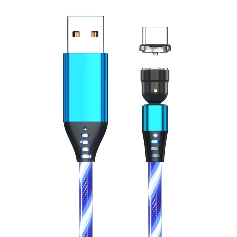 Cable magnético luminoso giratorio, Cable de carga rápida para teléfono móvil, LED, Micro USB, Cable de teléfono celular