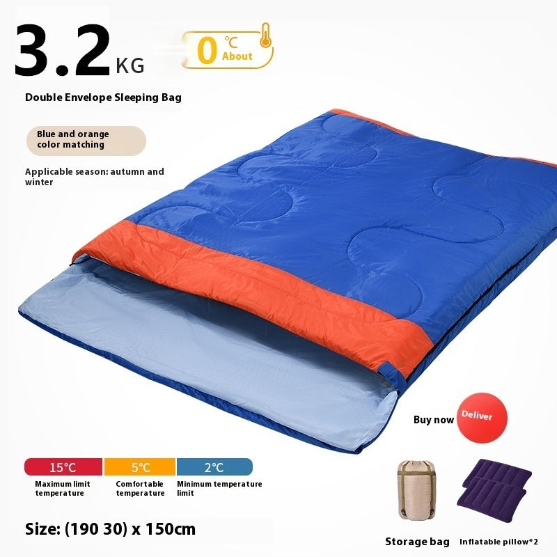 Saco de dormir doble para adultos, grueso, cálido y resistente al frío, de doble uso.