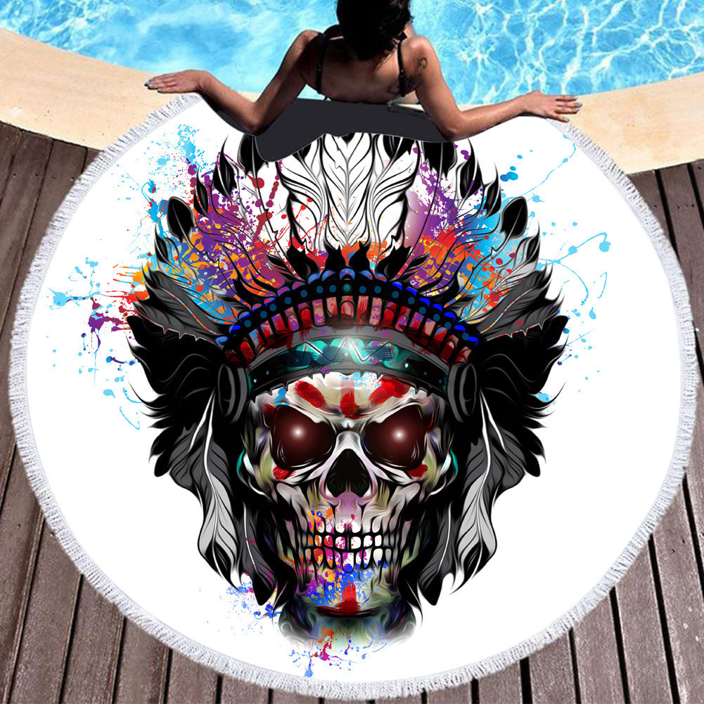Toalla de playa redonda de algodón y fibra con motivos Mexicanos, ideal para disfrutar en la piscina, en la playa y gran tamaño para usar sobre la arena.