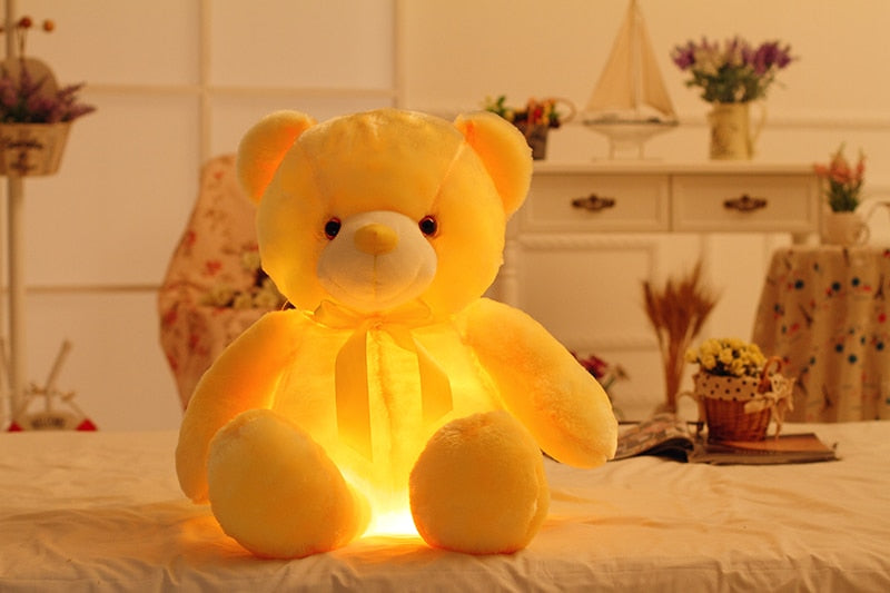 Oso de peluche con luz LED, juguete de peluche colorido brillante, regalo para niños, almohada cómoda