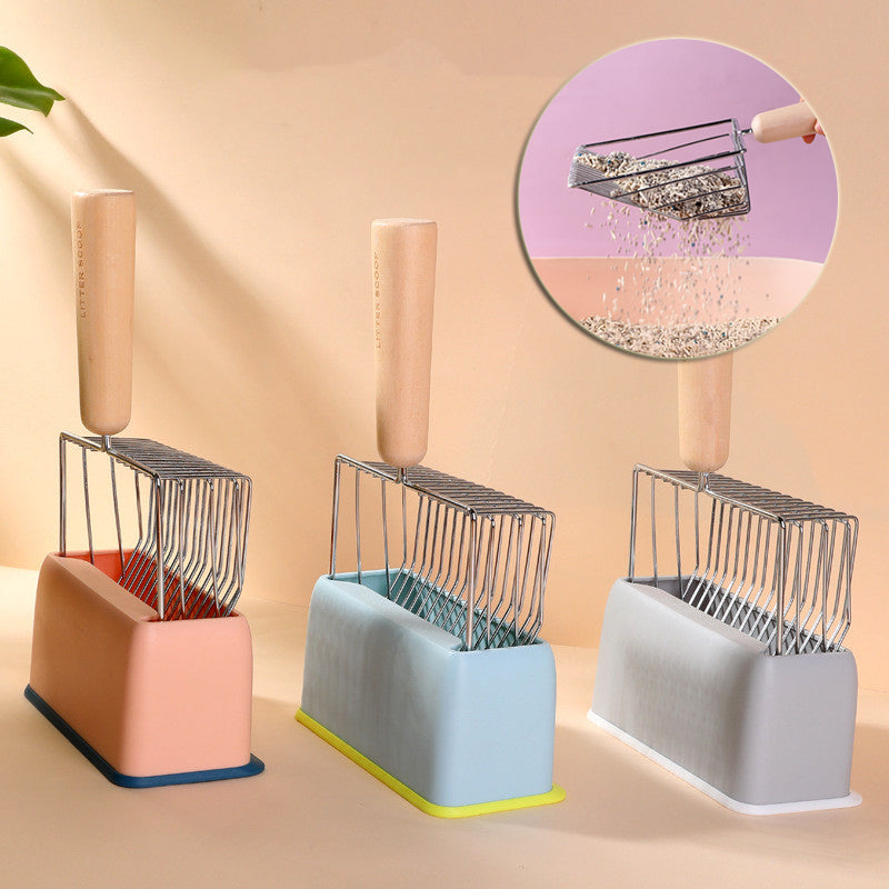 Filtro de Metal para limpiar arenero de gatos, juego para pala para limpiar, herramienta de limpieza de excrementos, mango de madera grande, suministros para mascotas