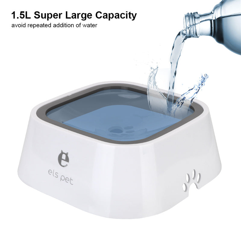 Cuenco de agua para perros y gatos de 1,5 l, cuenco flotante transportado, dispensador de alimentador de agua lento antidesbordamiento, fuente para mascotas,