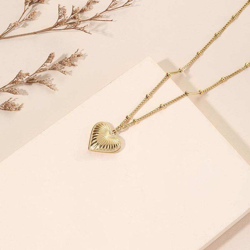 Collar de Corazón dorado vintage de acero inoxidable, hermosa cadena en baño dorado