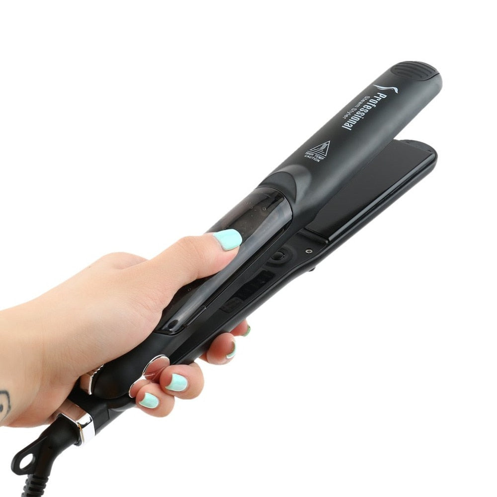 Plancha de pelo profesional con función de Vapor, Alisadora para el cabello, plancha plana de Vapor de cerámica con turmalina, plancha alisadora,