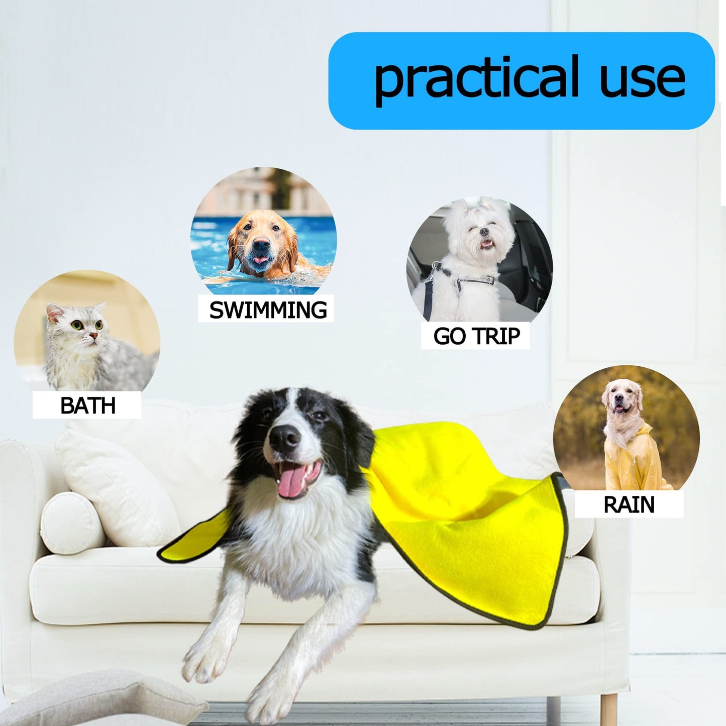 Toalla de microfibra suave para perros y gatos color amarillo