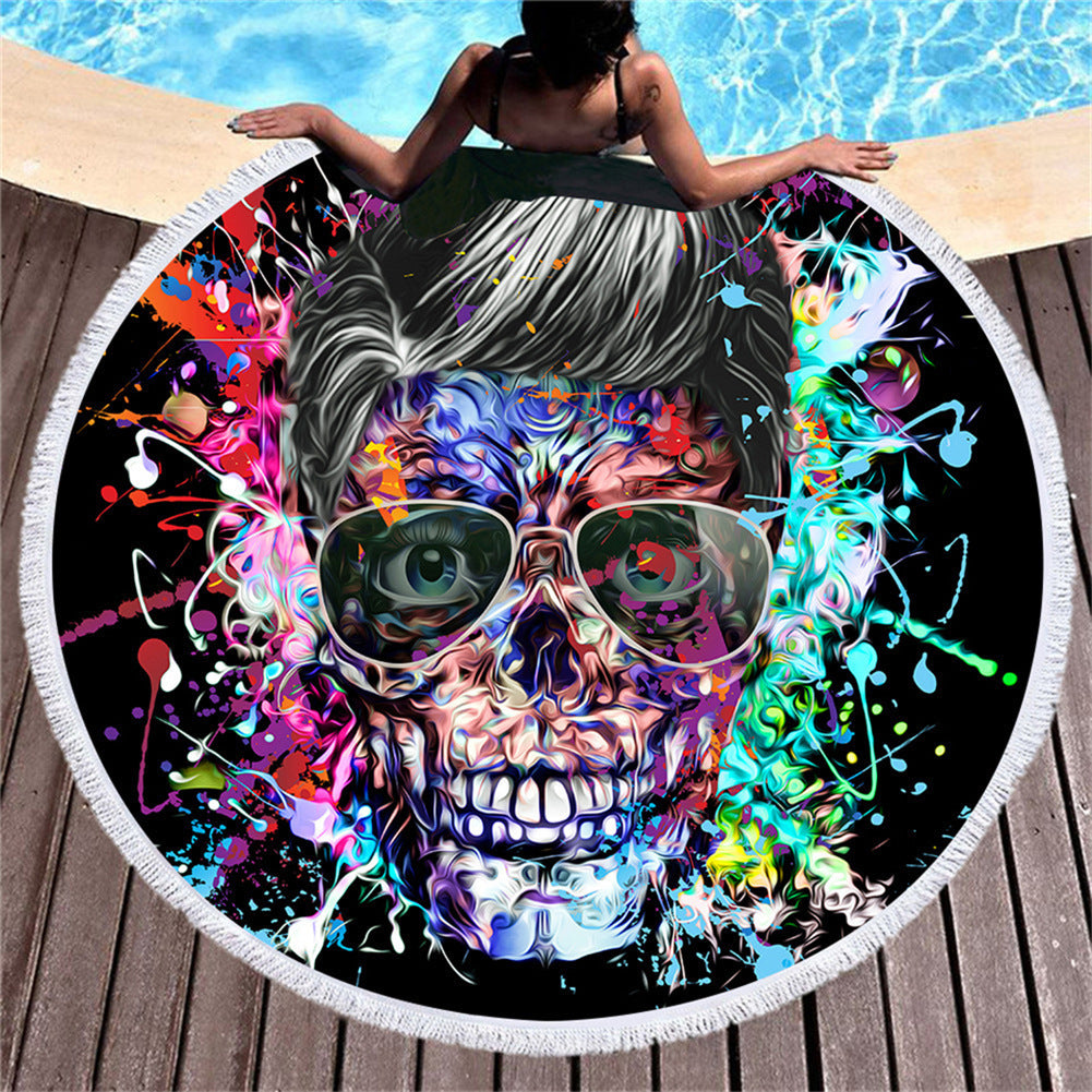Toalla de playa redonda de algodón y fibra con motivos Mexicanos, ideal para disfrutar en la piscina, en la playa y gran tamaño para usar sobre la arena.