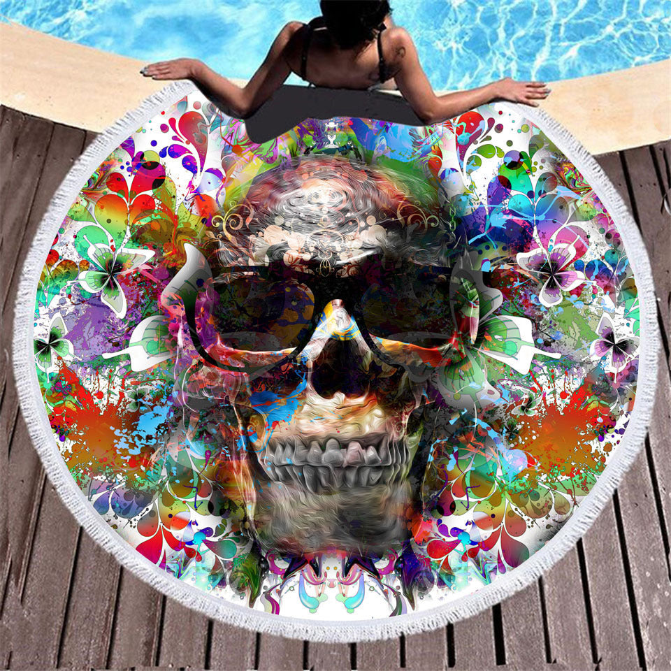 Toalla de playa redonda de algodón y fibra con motivos Mexicanos, ideal para disfrutar en la piscina, en la playa y gran tamaño para usar sobre la arena.