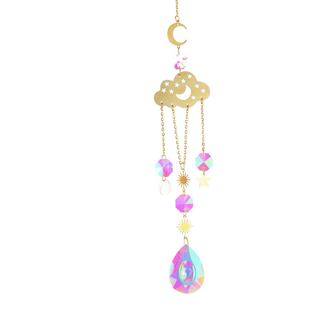 Colgante de decoración de jardín, colgante de cristal en forma de estrellas y lunas brillantes con la luz del día, bellísimo para decorar