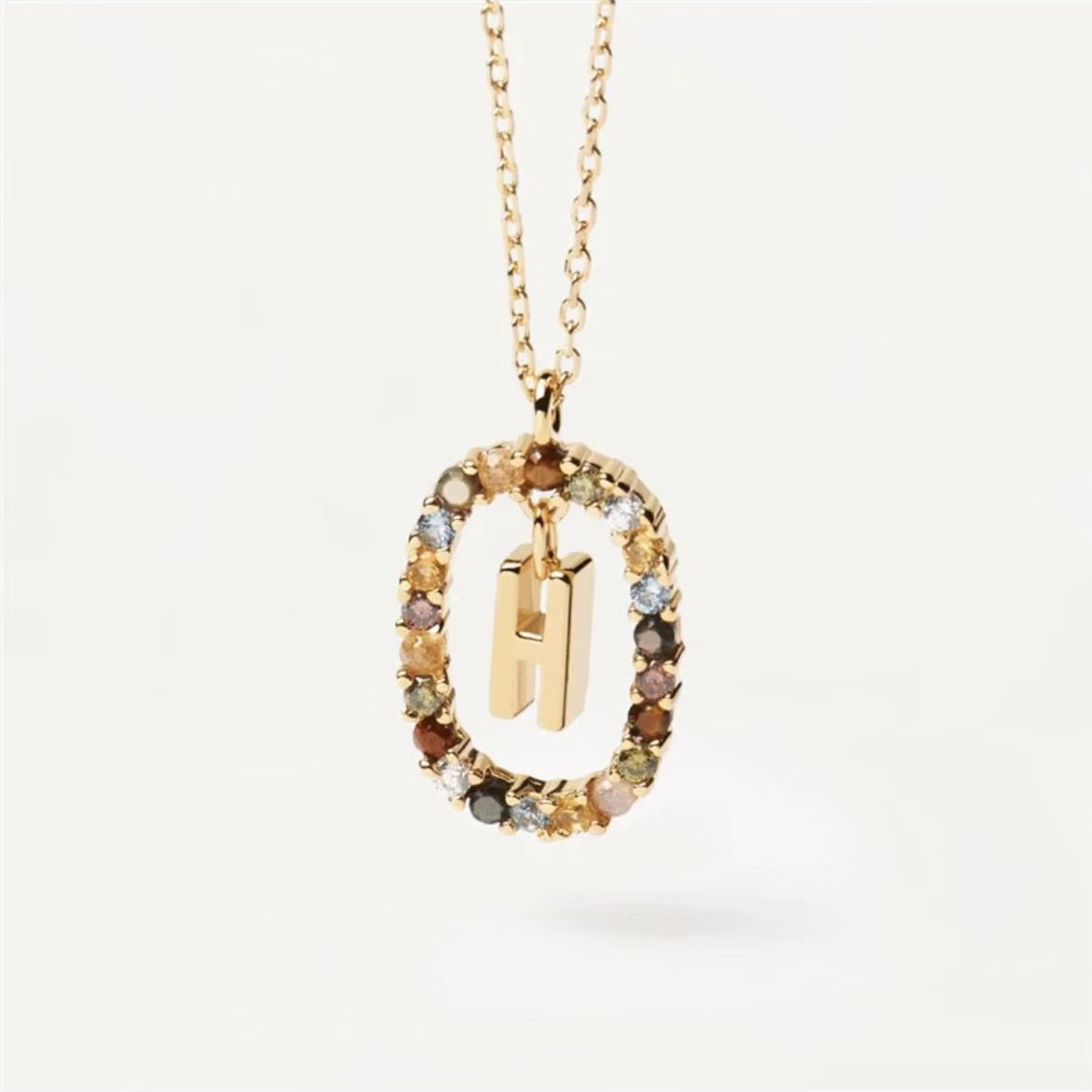 Collar de piedras de imitación con letras a elección, joyería de moda de 18 quilates