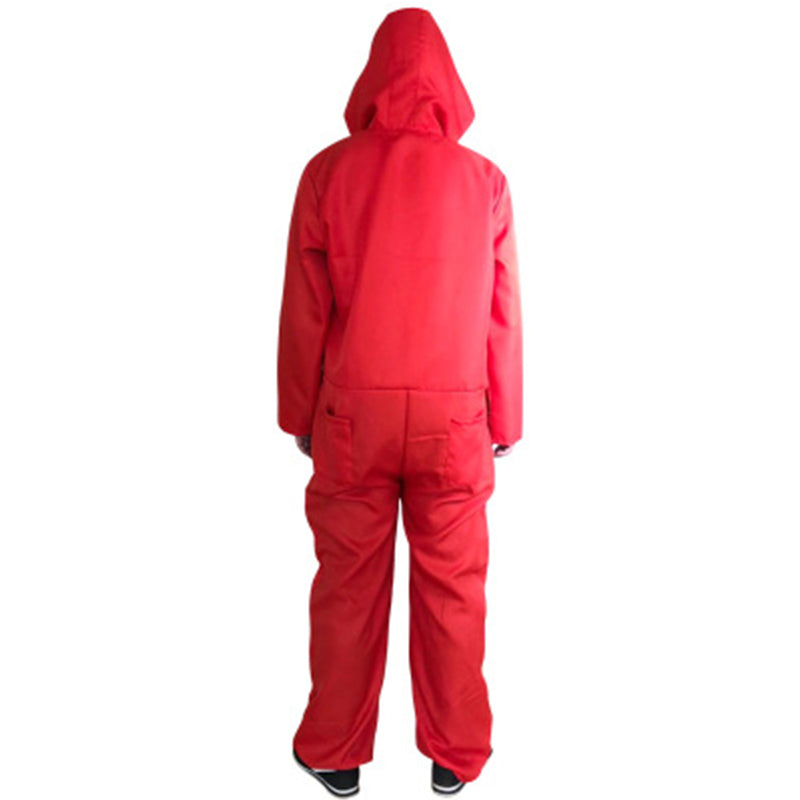 Disfraz de Halloween CASA DE PAPEL, Rojo de una pieza con capucha para adultos