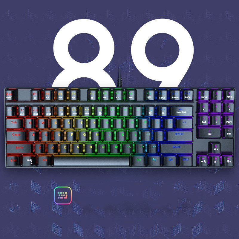 Combo de teclado mecánico y mouse con cable, teclado retroiluminado arcoíris de 89 teclas