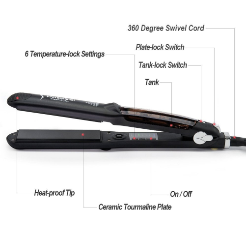 Plancha de pelo profesional con función de Vapor, Alisadora para el cabello, plancha plana de Vapor de cerámica con turmalina, plancha alisadora,