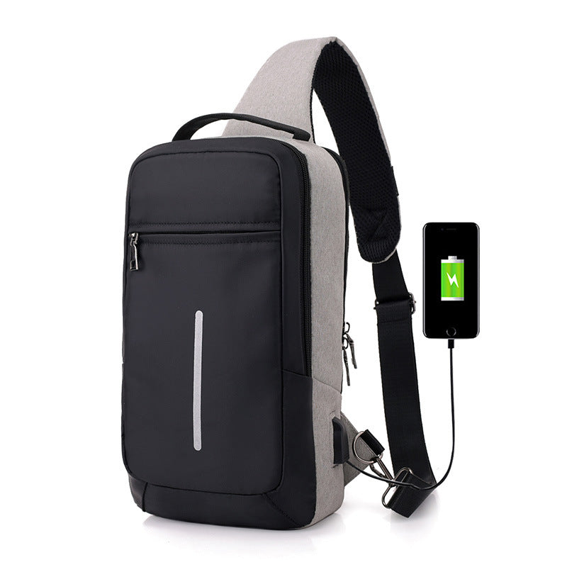 Mochila con vista al frente en el pecho, para carga USB antirrobo 19 cm x 36 cm
