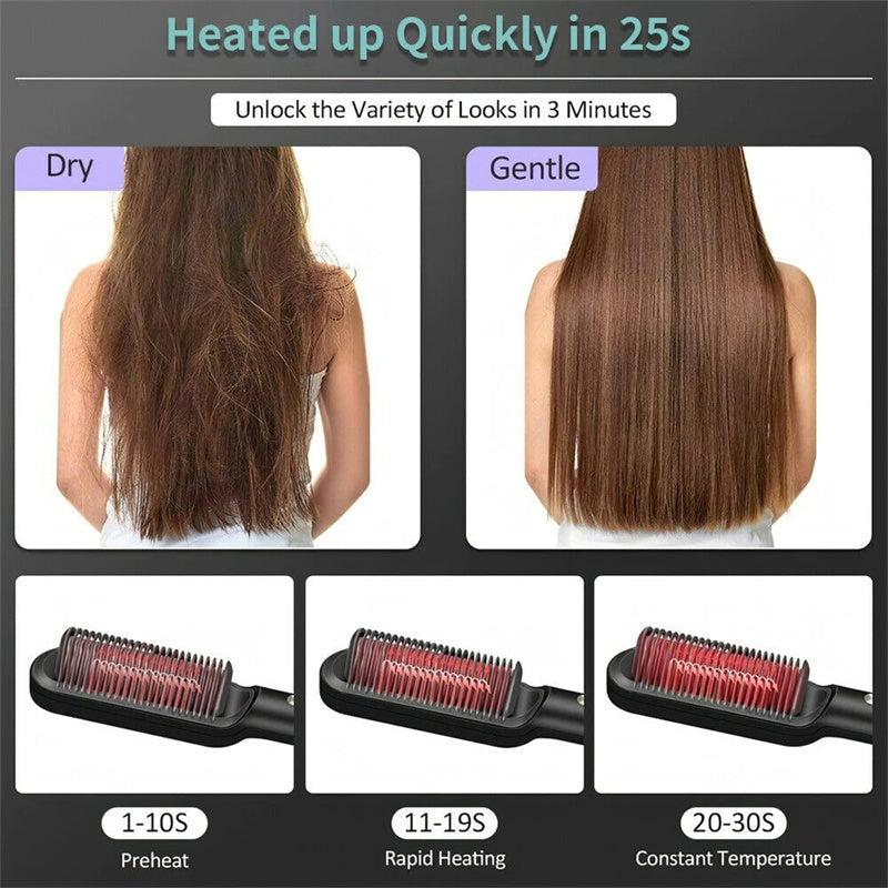 Nueva plancha de pelo 2 en 1, peine caliente, rizador de iones negativos, cepillo eléctrico de doble propósito.