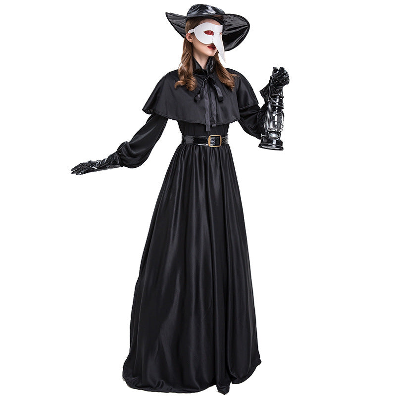 Traje de bruja medieval, Disfraz de Halloween, traje negro