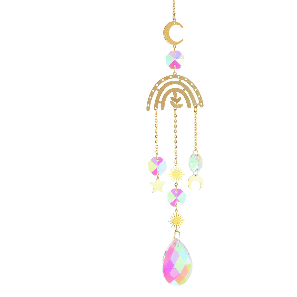 Colgante de decoración de jardín, colgante de cristal en forma de estrellas y lunas brillantes con la luz del día, bellísimo para decorar