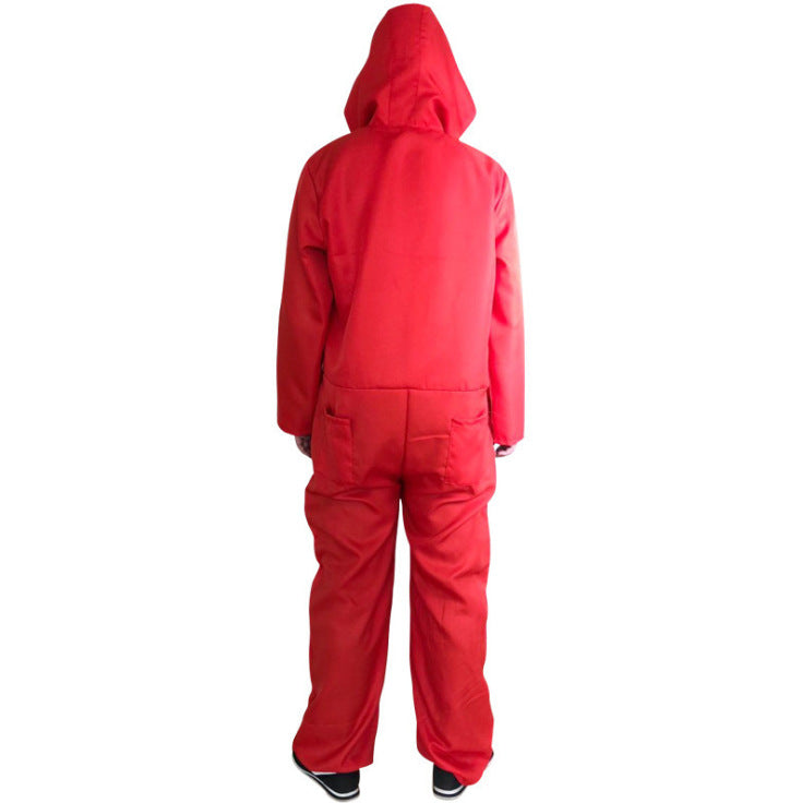 Disfraz de Halloween CASA DE PAPEL, Rojo de una pieza con capucha para adultos