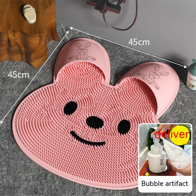 Alfombra de silicón antideslizante para baño, Acupuntura y masajeador para pies en forma de conejo