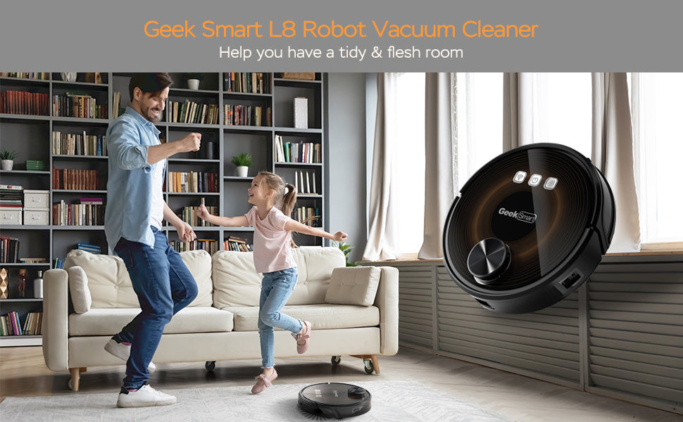 Robot aspirador y trapeador Geek Smart L8, navegación LDS, aplicación conectada a Wi-Fi, limpieza selectiva de habitaciones, succión MAX 2700 PA, ideal si tienes mascotas y hogares más grandes.