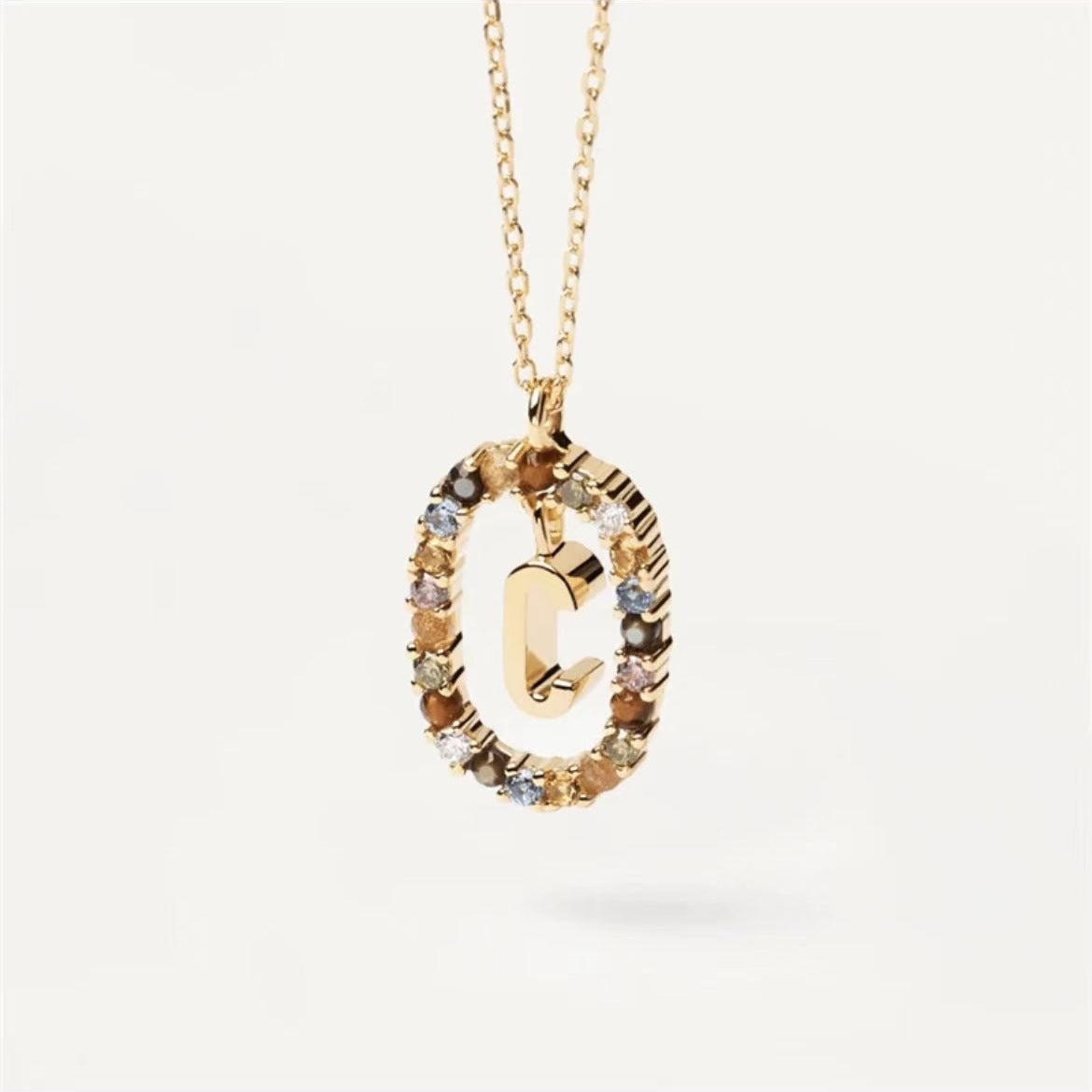 Collar de piedras de imitación con letras a elección, joyería de moda de 18 quilates