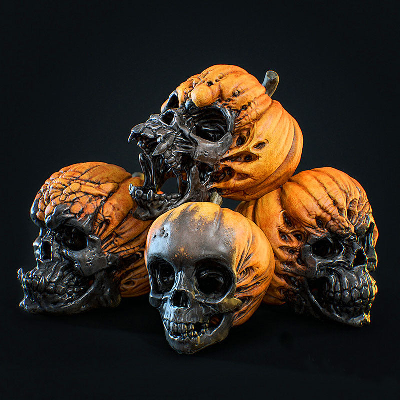 Adorno de resina de Halloween con calavera de calabaza malvada, decoración