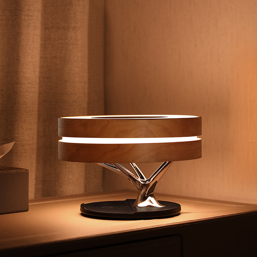Altavoz redondo inteligente con Bluetooth para música, lámpara con WiFi, árbol circular de luz Led, carga inalámbrica para sala de estar