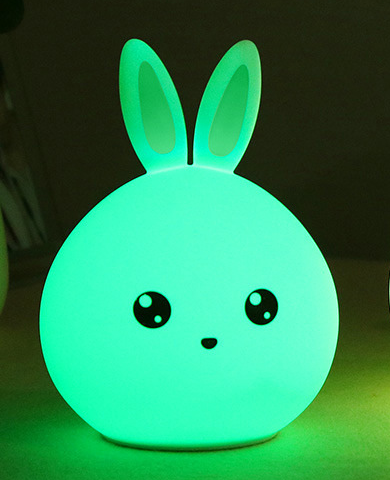 Lampara de noche Conejito, luces coloridas LED de silicón con sensor de tacto, sensible a la música